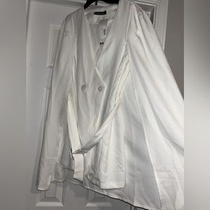 Mini white cape belted dress